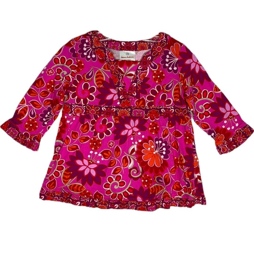 Hanna Andersson Shirt Girl 4 100 Pink Retro Floral Babydoll Ruffle Boho Bohemian